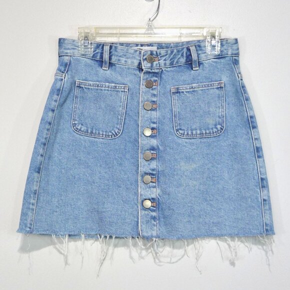 ZARA BUTTON FRONT DENIM MINI SKIRT MEDIUM - Picture 2 of 8
